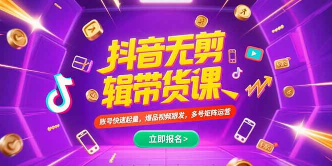 抖音不剪辑带货课，账号快速起量，爆品视频跟发，多号矩阵运营-藏宝阁