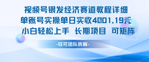 视频号银发经济赛道单账号实操单日实收1k+，小白轻松上手长期项目-藏宝阁