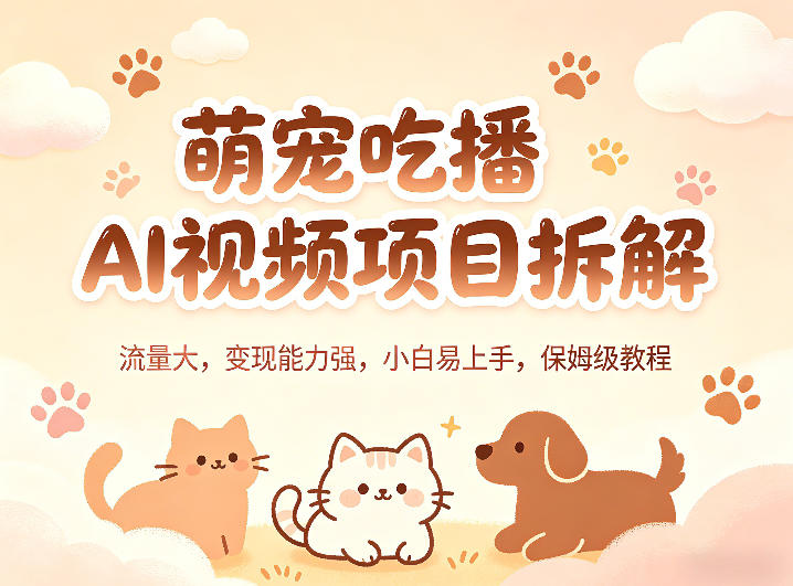 萌宠吃播AI视频项目拆解，流量大，变现能力强，小白易上手，保姆级教程-藏宝阁