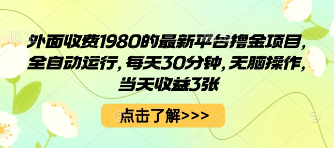 外面收费1980的最新平台撸金项目，全自动运行，每天30分钟，无脑操作，当天收益3张【揭秘】-藏宝阁