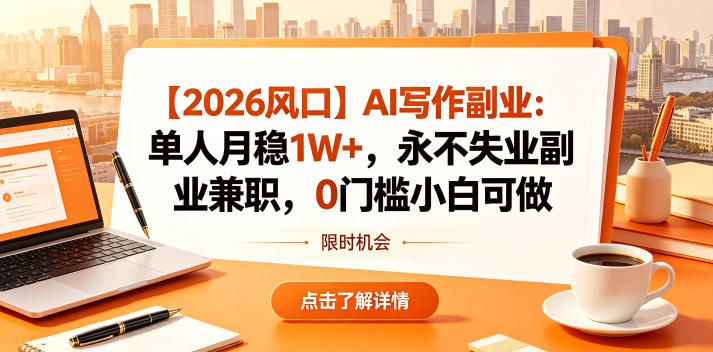【2026风口】AI写作副业：单人月稳1W+，永不失业副业兼职，0门槛小白可做【揭秘】-藏宝阁