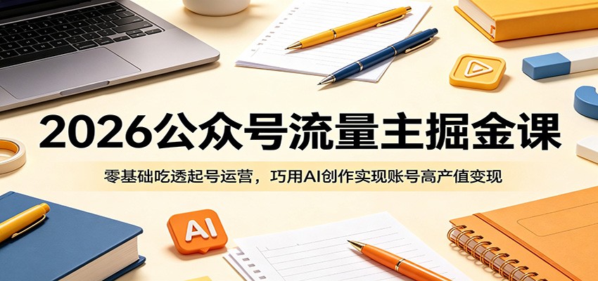 2026公众号流量主掘金课：零基础吃透起号运营，巧用AI创作实现账号高产值变现-藏宝阁