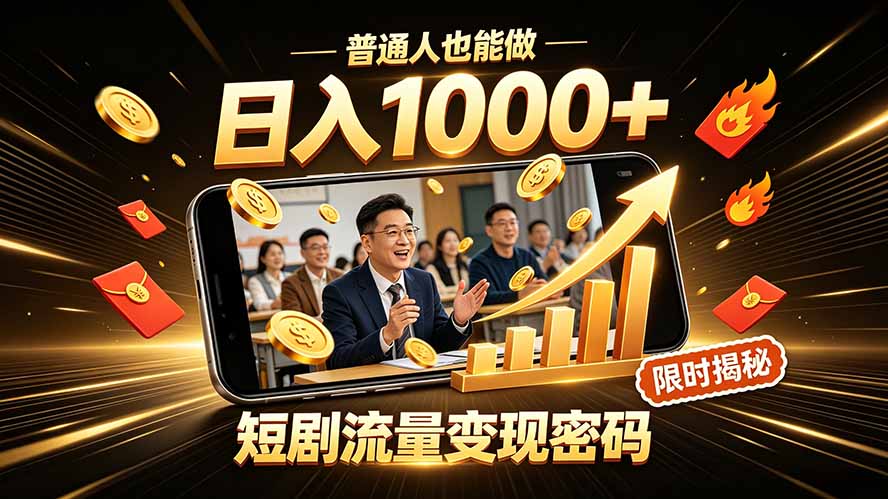 一部手机做短剧分发，不用真人出镜、不用拍摄剧本，快手流量变现日赚千元-藏宝阁