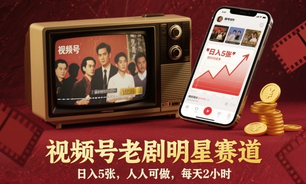 视频号老剧明星赛道，日入5张，人人可做，每天2小时-藏宝阁