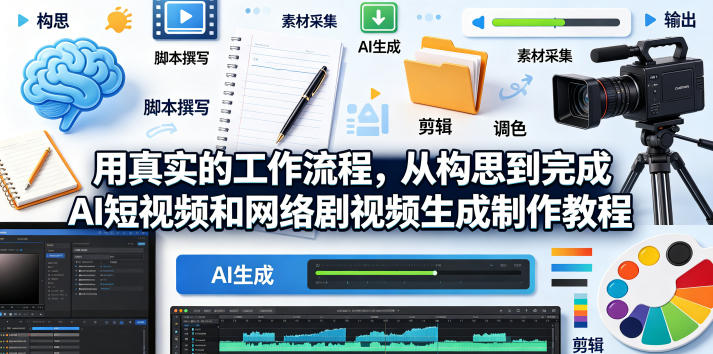用真实的工作流程，从构思到完成AI短视频和网络剧视频生成制作教程-中英字幕-藏宝阁