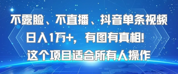 不露脸、不直播、抖音单条视频日入1W+，有图有真相！这个项目适合所有人操作-藏宝阁