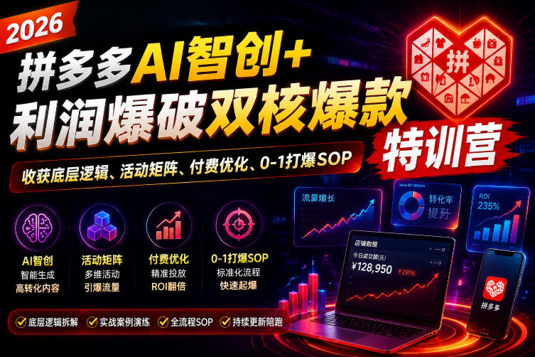 2026拼多多AI智创+利润爆破双核爆款特训营，收获底层逻辑、活动矩阵、付费优化、0-1打爆SOP(更新0727)-藏宝阁
