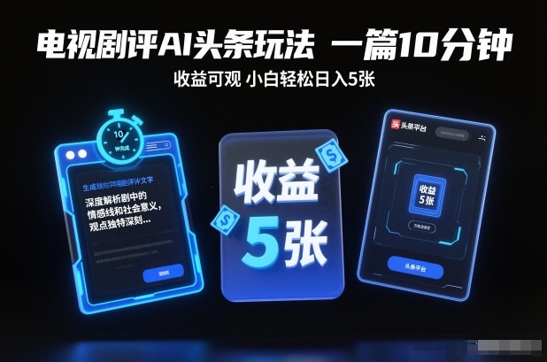 电视剧评AI头条玩法，一篇10分钟，收益可观，小白轻松日入5张+【独家】-藏宝阁