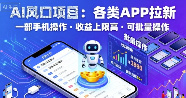 AI风口项目，各类APP拉新，一部手机就可以操作，收益上限高，可批量操作-藏宝阁