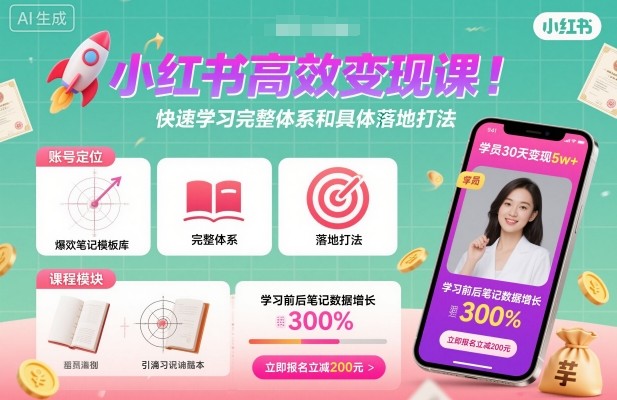 小红书高效变现课，快速学习小红书完整体系和具体落地打法-藏宝阁
