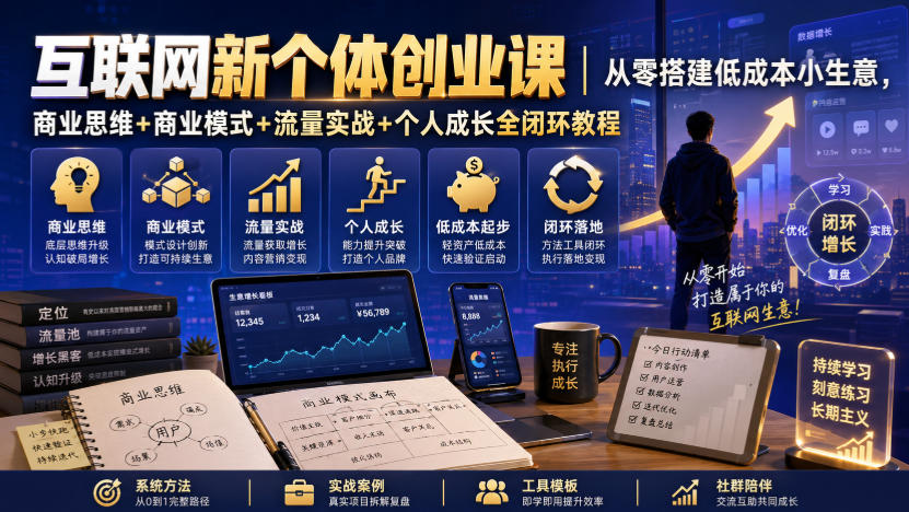 互联网新个体创业课｜从零搭建低成本小生意，商业思维+商业模式+流量实战+个人成长全闭环教程(更新0922)-藏宝阁