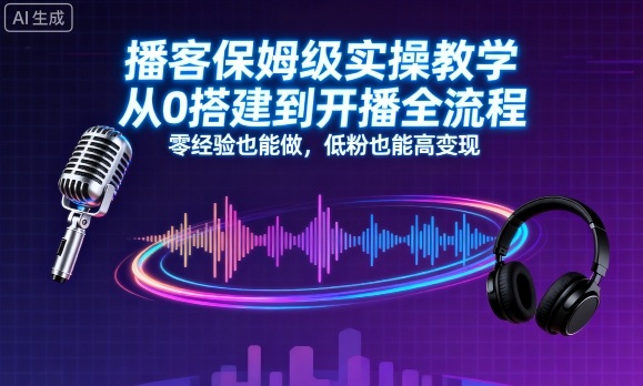 播客保姆级实操教学，从0搭建到开播全流程，零经验也能做，低粉也能高变现-藏宝阁