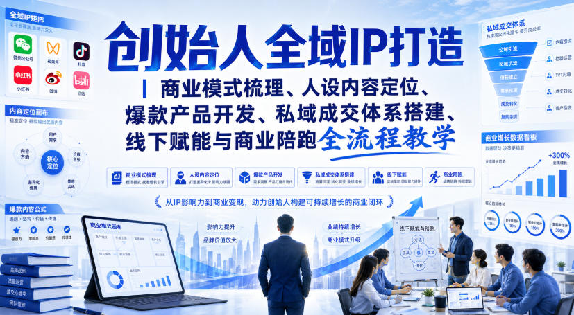 创始人全域IP打造｜商业模式梳理、人设内容定位、爆款产品开发、私域成交体系搭建、线下赋能与商业陪跑全流程教学-藏宝阁