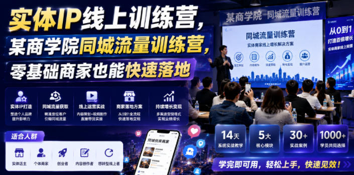 实体IP线上训练营，某商学院同城流量训练营，零基础商家也能快速落地-藏宝阁