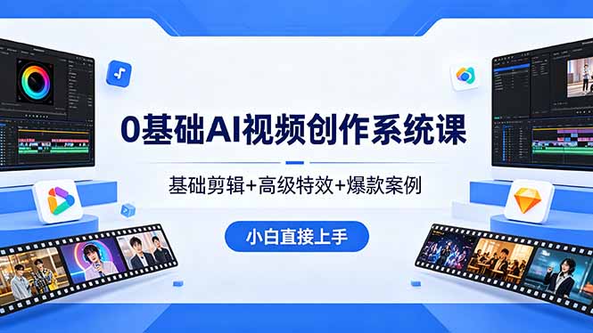 0基础AI视频创作系统课，基础剪辑+高级特效+爆款案例，小白直接上手-藏宝阁