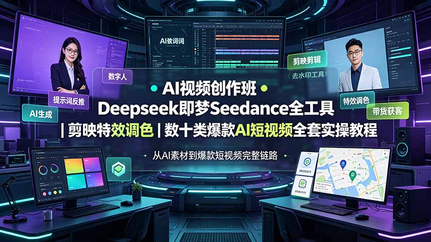 AI视频创作班◆Deepseek即梦Seedance全工具｜剪映特效调色｜数十类爆款AI短视频全套实操教程-藏宝阁