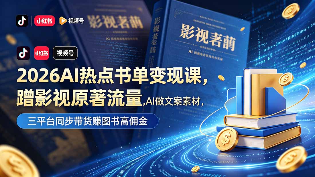 2026AI热点书单变现课，蹭影视原著流量，AI做文案素材，三平台同步带货赚图书高佣金-藏宝阁