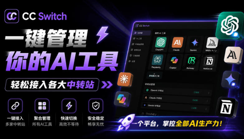一键给Chatgpt、Codex、Claude接入地第三方中转站，CC Switch统一管理你的AI编程工具工作流-藏宝阁