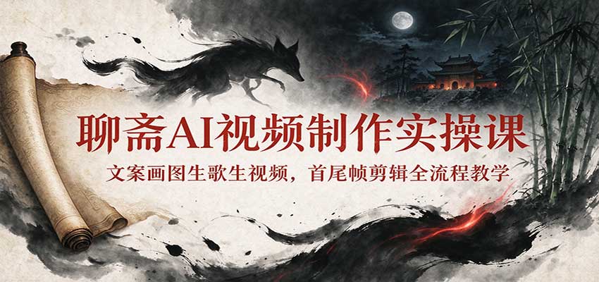 聊斋AI视频制作实操课：文案画图生歌生视频，首尾帧剪辑全流程教学-藏宝阁