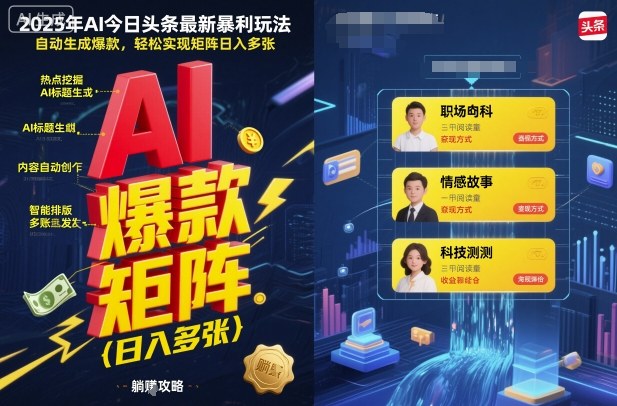 2025年AI今日头条最新暴利玩法，自动生成爆款，轻松实现矩阵日入多张-藏宝阁
