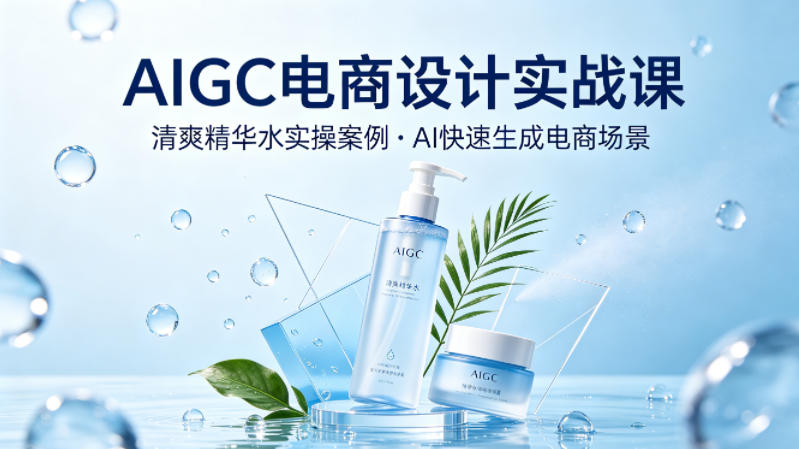 AIGC电商设计实战课，以清爽精华水为实操案例，教你用AI快速生成电商场景-藏宝阁