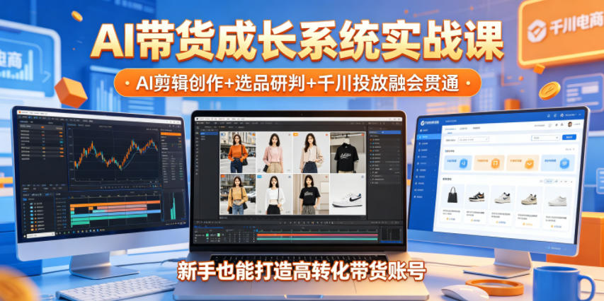 AI带货成长系统实战课，AI剪辑创作+选品研判+千川投放融会贯通，新手也能打造高转化带货账号(更新2026年)-藏宝阁