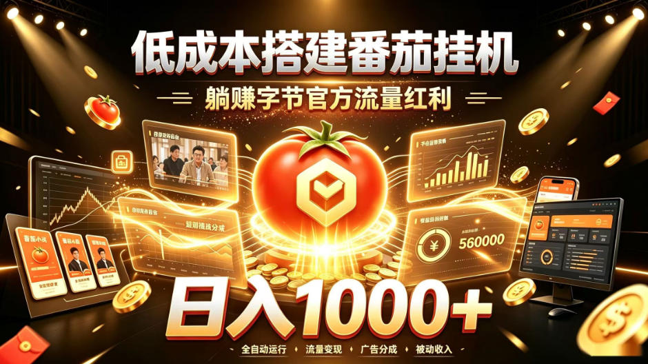 低成本搭建番茄挂G，躺賺字节官方流量红利，日入1k+，全程傻瓜式落地【揭秘】-藏宝阁