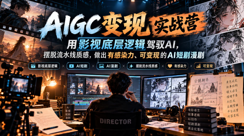 AIGC变现实战营，用影视底层逻辑驾驭AI，摆脱流水线质感，做出有感染力、可变现的AI短剧漫剧-藏宝阁