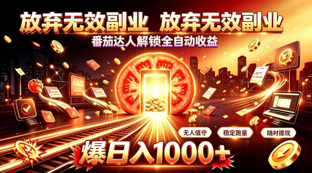放弃无效副业，番茄达人解锁全自动收益，日入1k+，门槛最低的线上轻资产项目【揭秘】-藏宝阁