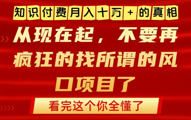 知识付费月入10个W的真相，做网创项目这一个就够了，不要再疯狂的找所谓的风口项目【揭秘】-藏宝阁