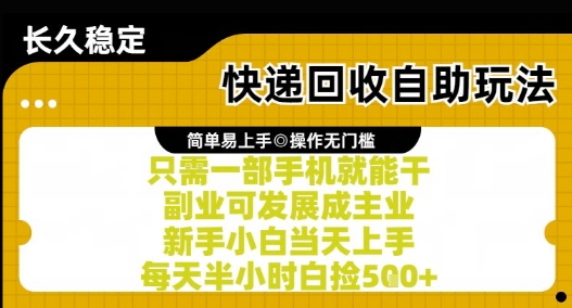快递回收自助玩法，亲测只需一部手机就能干，新手小白当天上手，每天半小时白捡5张+【揭秘】-藏宝阁