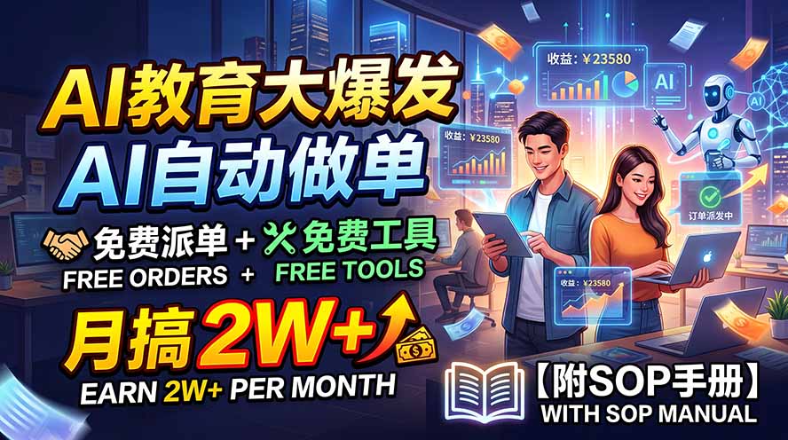 AI教育大爆发，AI自动做单，免费派单+免费工具，月搞2W+【附SOP手册】-藏宝阁