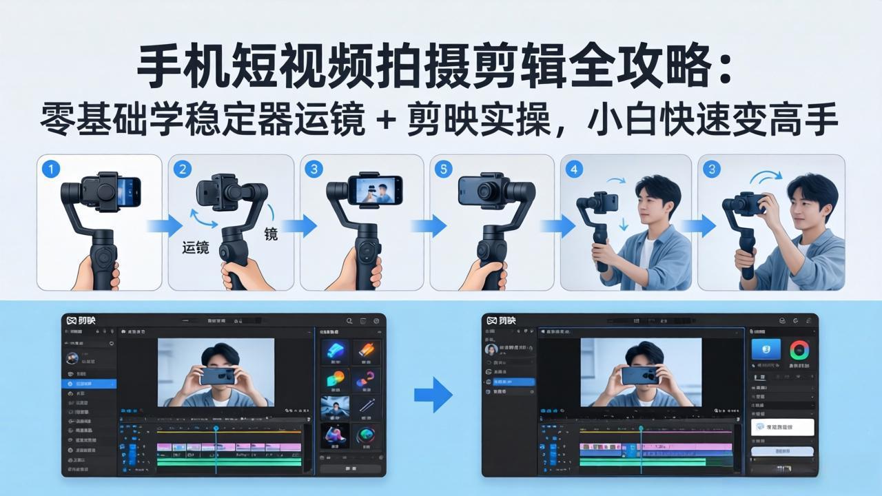 手机短视频拍摄剪辑全攻略：零基础学稳定器运镜 + 剪映实操，小白快速变高手-藏宝阁