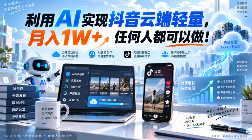 利用AI实现抖音云端轻量，月入1W+，任何人都可以做！【揭秘】-藏宝阁