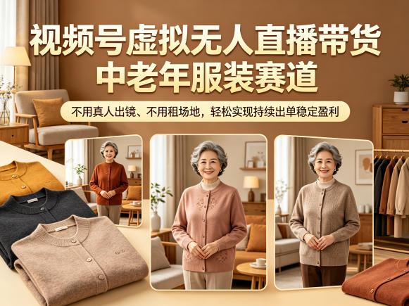 视频号虚拟无人直播带货中老年服装赛道，不用真人出镜、不用租场地，轻松实现持续出单稳定盈利-藏宝阁