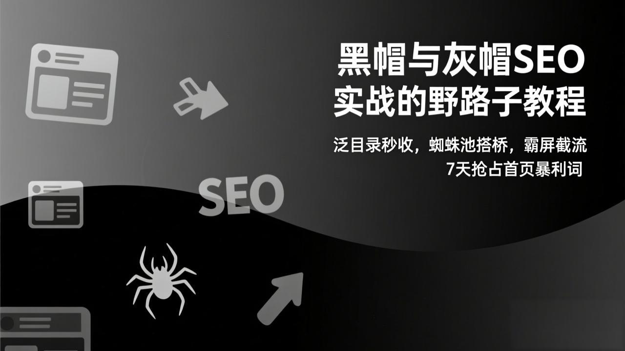 黑帽与灰帽SEO实战的野路子教程：泛目录秒收，蜘蛛池搭桥，霸屏截流，7天抢占首页暴利词-藏宝阁