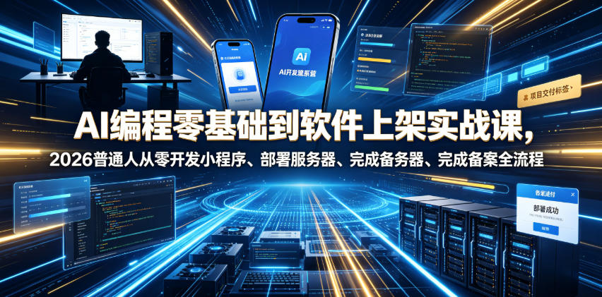 AI编程零基础到软件上架实战课，2026普通人从零开发小程序、部署服务器、完成备案全流程项目落地教程-藏宝阁