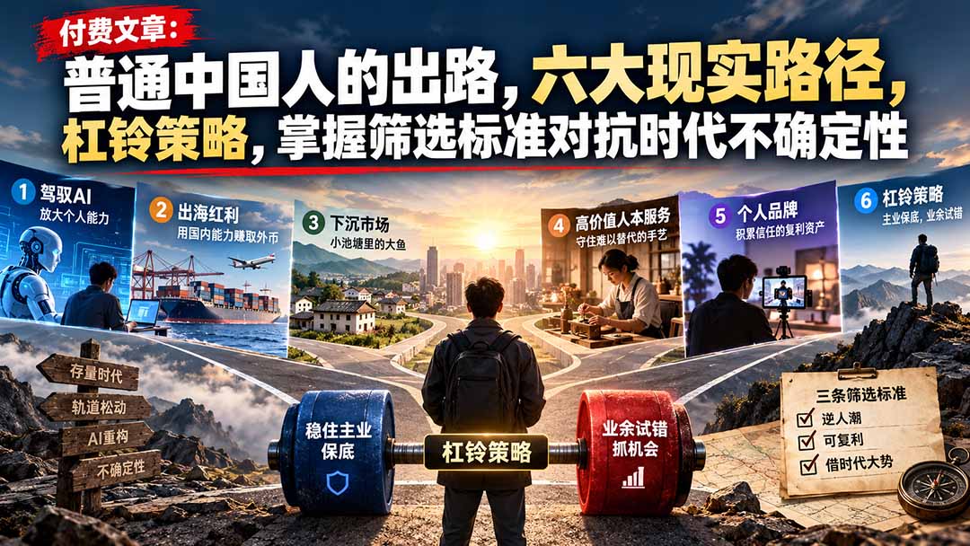 付费文章：普通中国人的出路，六大现实路径，杠铃策略，掌握筛选标准对抗时代不确定性-藏宝阁
