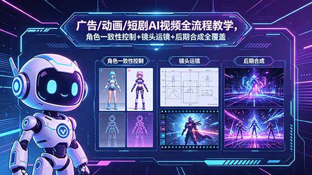 广告/动画/短剧AI视频全流程教学，角色一致性控制+镜头运镜+后期合成全覆盖-藏宝阁