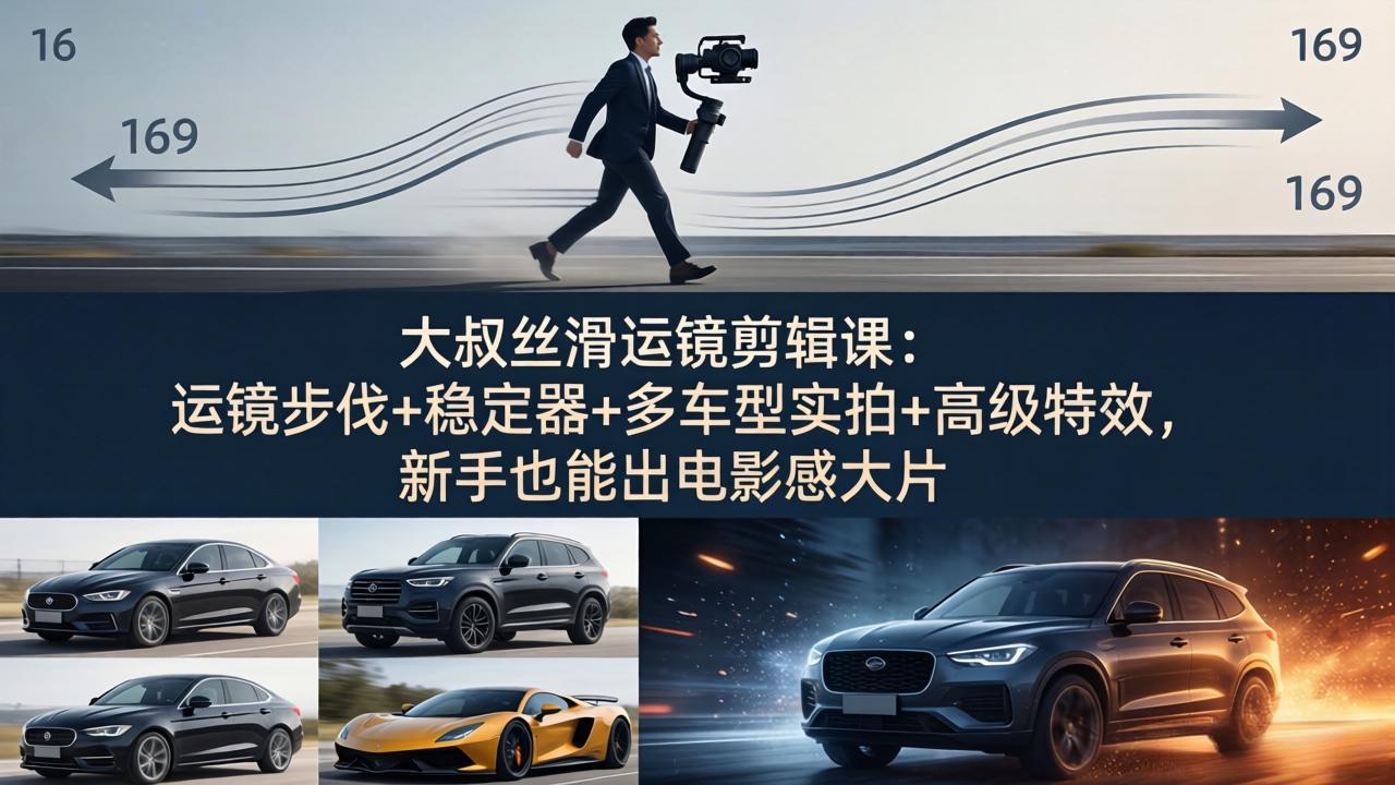 大叔丝滑运镜剪辑课：运镜步伐+稳定器+多车型实拍+高级特效，新手也能出电影感大片-藏宝阁