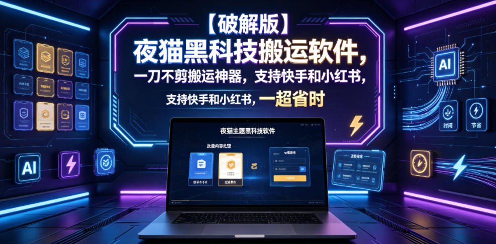 【破解版】夜猫黑科技搬运软件，一刀不剪搬运神器，支持快手和小红书，一键搬运超省时！-藏宝阁