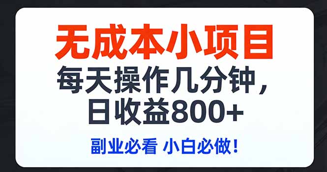 无成本小项目,每天操作几分钟,日收益800+ 副业必看 小白必做！-藏宝阁