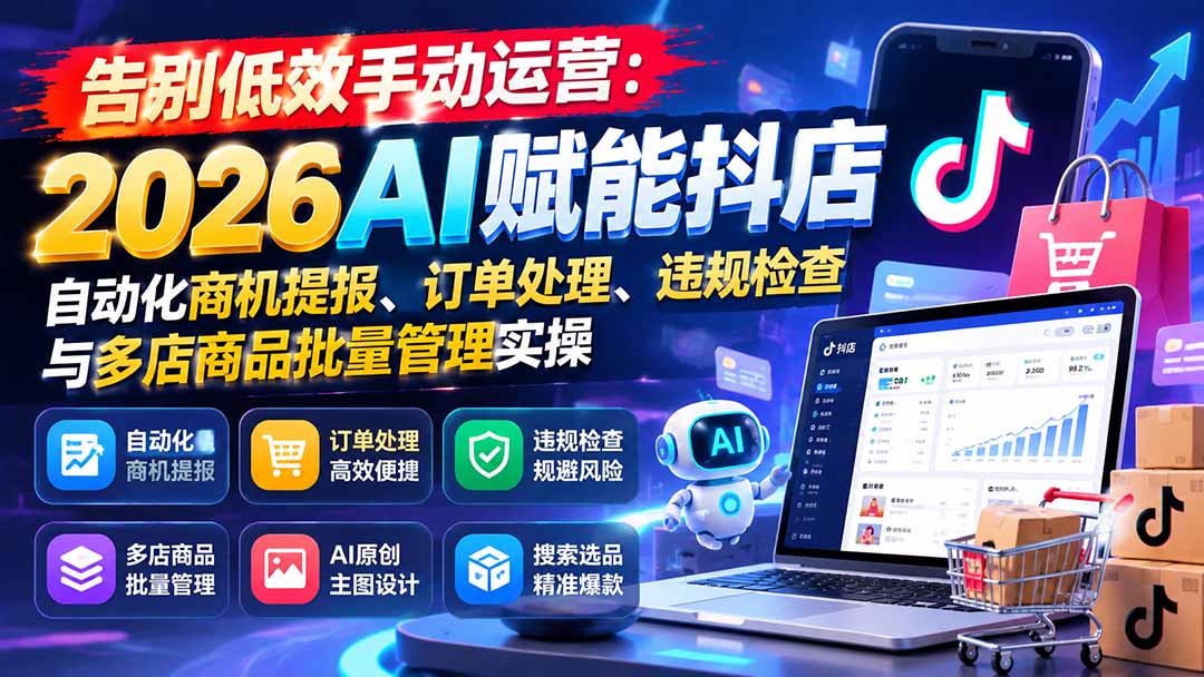 告别低效手动运营：2026AI赋能抖店自动化商机提报、订单处理、违规检查与多店商品批量管理实操-藏宝阁