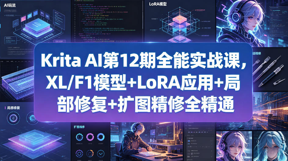 Krita AI第12期全能实战课，XL/F1模型+LoRA应用+局部修复+扩图精修全精通-藏宝阁