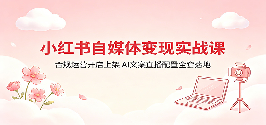 小红书自媒体变现实战课：合规运营开店上架，AI文案直播配置全套落地-藏宝阁