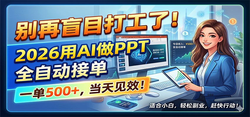 别再盲目打工了！2026用AI做PPT全自动接单，一单5张+，当天见效！-藏宝阁
