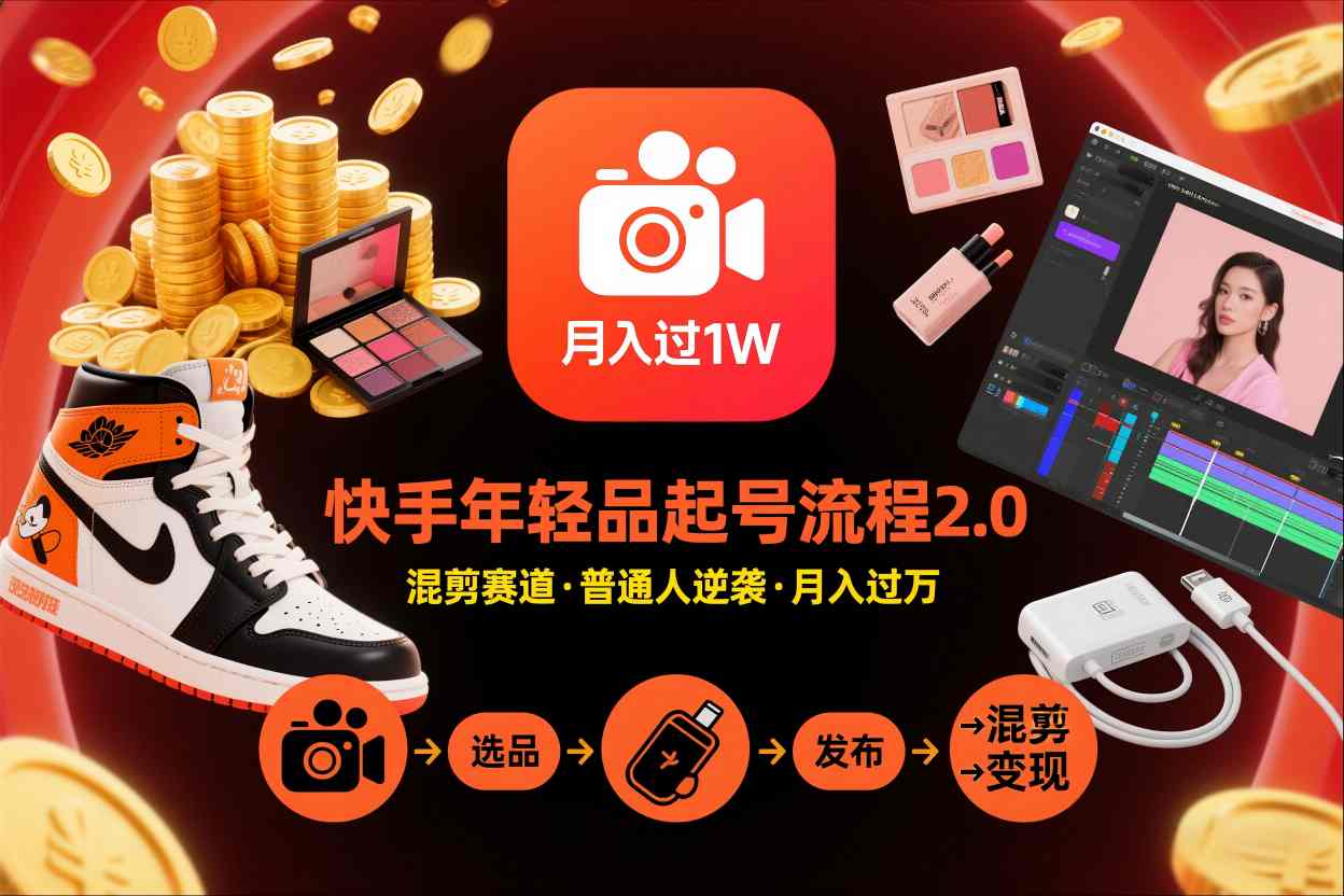 快手短视频带货年轻品起号流程2.0，快手年轻品混剪赛道，普通人也能月入过1W-藏宝阁