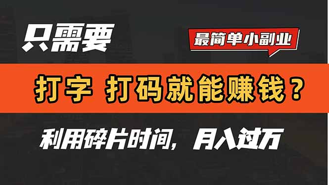 只需要打字，打码，就能赚钱？简单的赚钱小副业，利用碎片时间，月入过万-藏宝阁