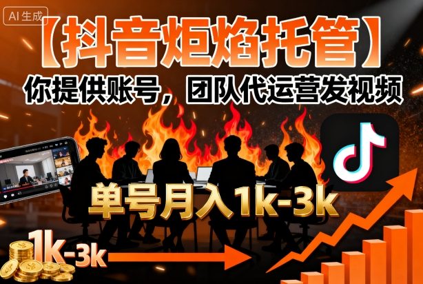 【抖音炬焰托管】你提供账号，团队代运营发视频，单号月入1k+【揭秘】-藏宝阁