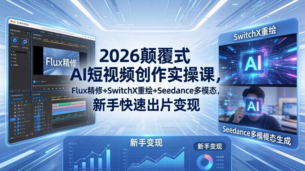 2026颠覆式 AI短视频创作课-5月更新，Flux精修+SwitchX重绘+Seedance多模态，新手快速出片变现-藏宝阁